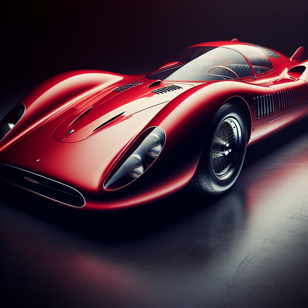 A sleek red Ferrari sports car with a glossy finish, elegant curves, and iconic Italian design, photographed from a dynamic angle showcasing its aerodynamic body and luxury styling